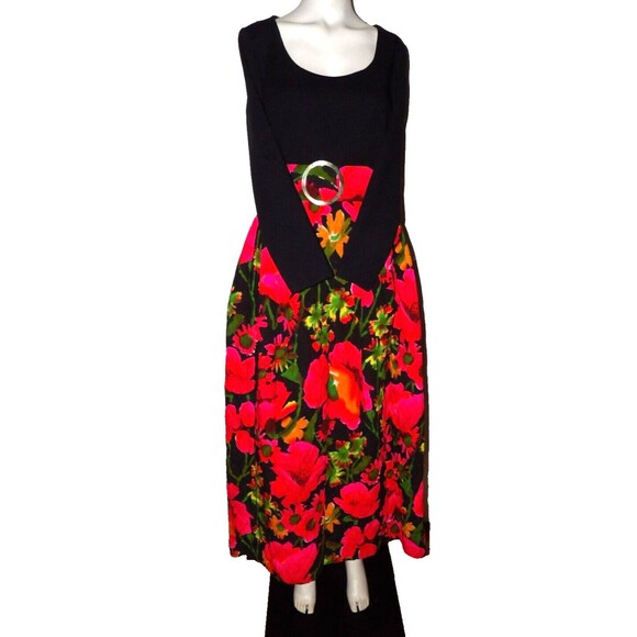 Eve Le Cog Vintage Quilted Floral and Black Small Maxi Dress Belted Cottagecore - Picture 1 of 16